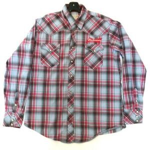 Roper Shirt Western Budweiser Hexagon Snap-Up Long-Sleeved Plaid Men's Large